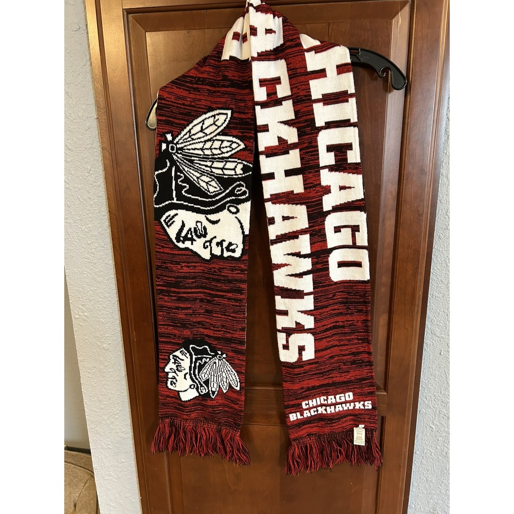 Chicago Blackhawks Big Logo NHL Mens Winter Scarf Muffler 65" x 7" Red Black